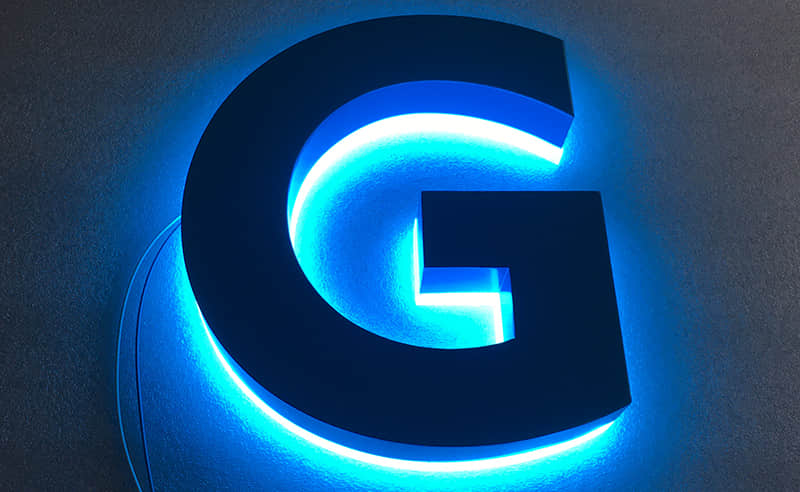 Backlit stainless steel letters